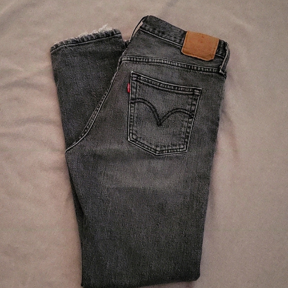 Levi 501 black vintage faded denim button fly jeans